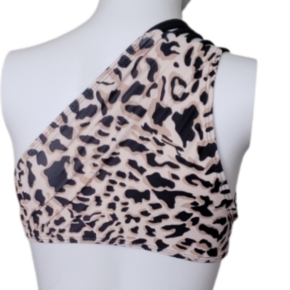 Swimwear Chic Leopard Print Strappy One Shoulder, Bikini Top Only, Women's Sz M. - Picture 3 of 9